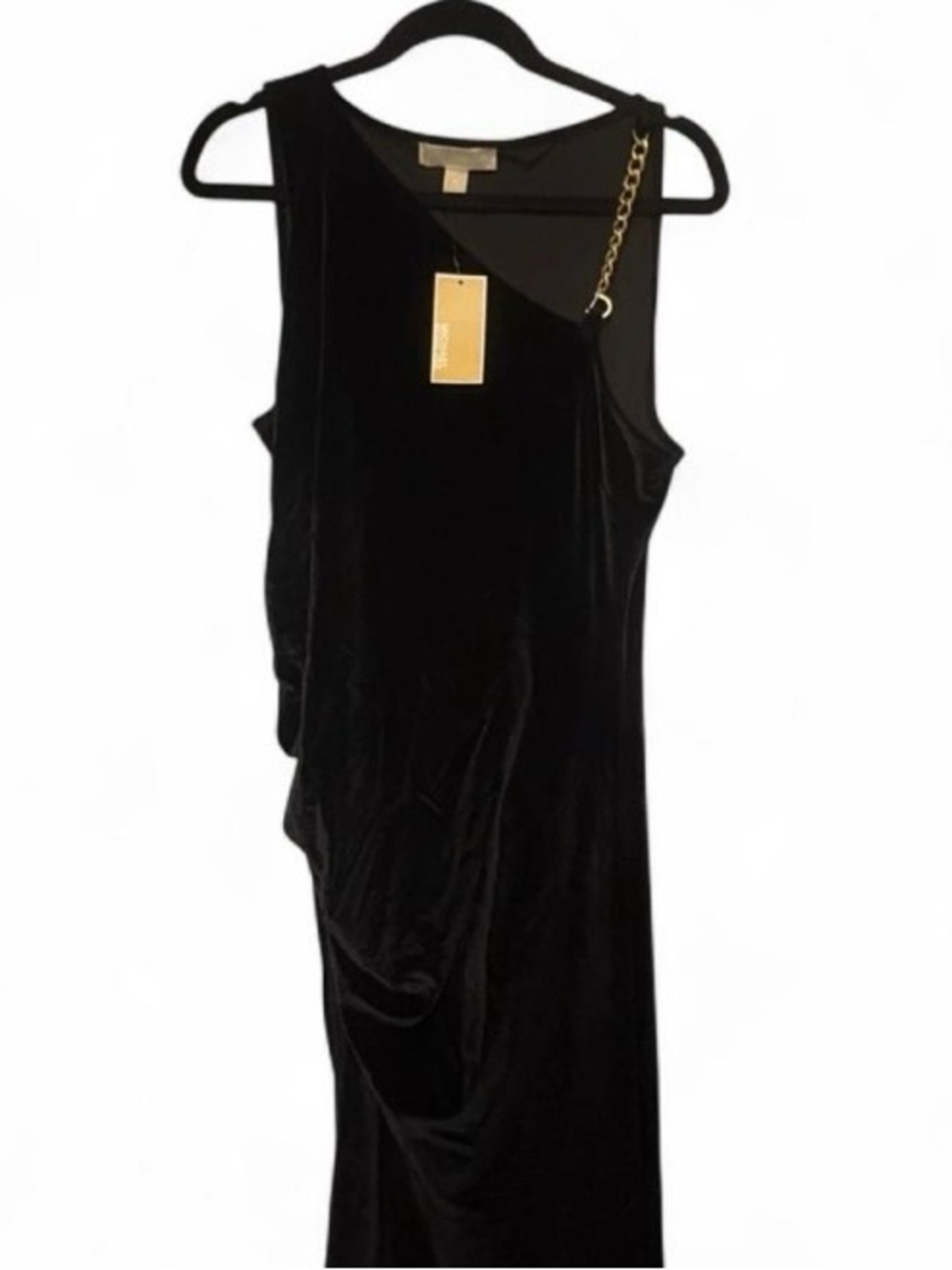 Michael Kors Black Velvet Dress with Gold Logo Tag